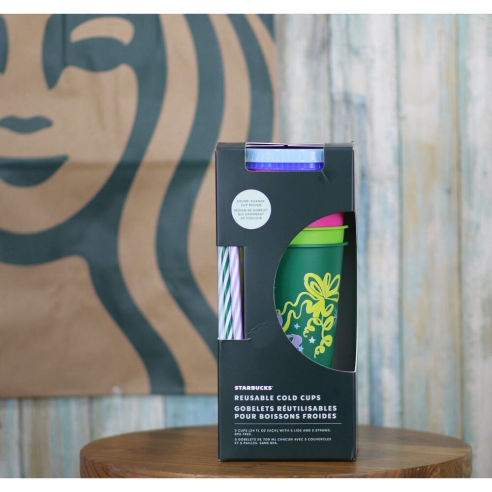 Starbucks 5-Pack Holiday Color Changing Cup Set 24oz Reusable
